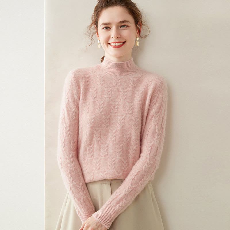 七针加厚麦穗羊绒衫女保暖山羊绒半高领套头羊毛衫针织打底衫毛衣图片
