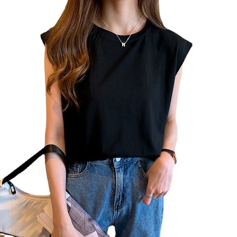 纯色圆领外穿无袖T恤女夏宽松打底衫显瘦休闲背心上衣服韩国女装图片