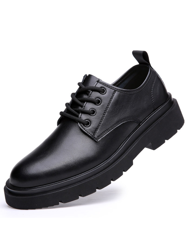 皮鞋男士春季男鞋休闲透气商务正装黑色厚底马丁靴西装结婚新郎鞋