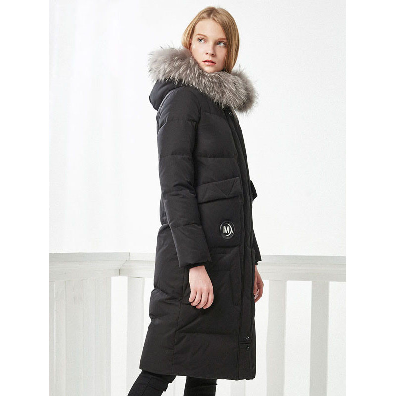 波司登bosideng女士冬季常规款貉子毛领保暖外套女长款羽绒服女b