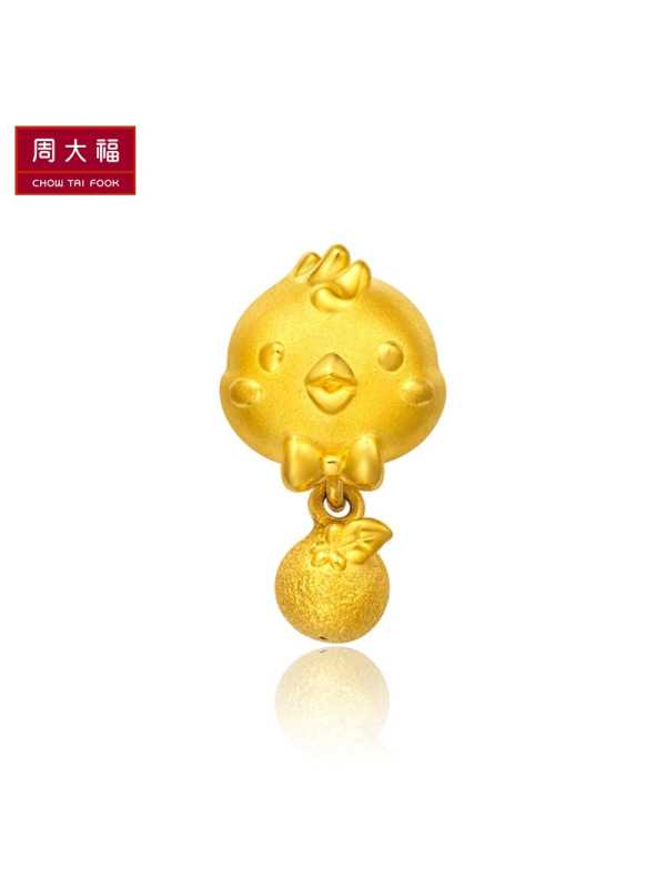 周大福生肖鸡小桔鸡转运珠足金黄金吊坠R18936