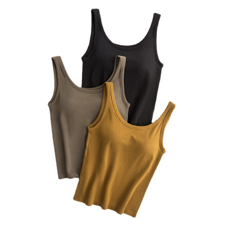 ceba春夏季新款无钢圈罩杯一体背心女内搭带胸垫圆领纯色打底吊带背心