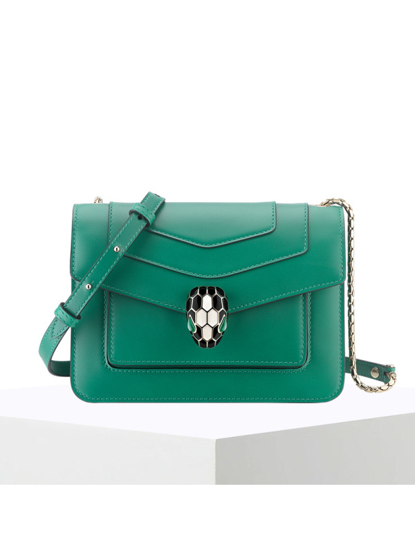 预售 宝格丽 BVLGARI Serpenti Forever 口盖包小号 经典蛇头光面皮 女士手提包 289673金扣