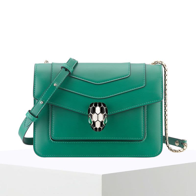 预售 宝格丽 BVLGARI Serpenti Forever 口盖包小号 经典蛇头光面皮 女士手提包 289673金扣图片