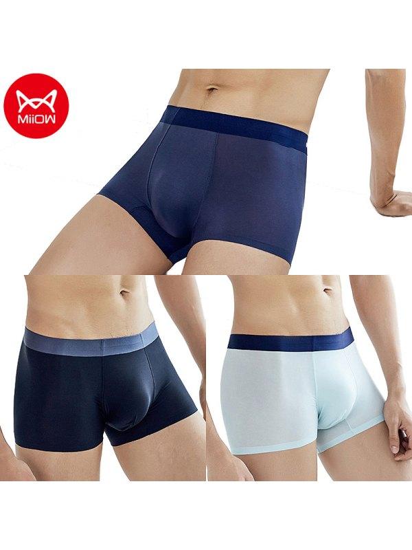 猫人3条装石墨烯抑菌120支冰丝男士内裤夏薄款平角裤衩无痕四角短裤头