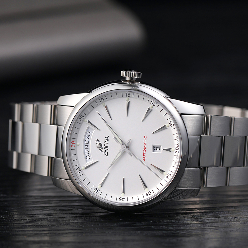 英纳格(enicar)红牌系列时尚简约休闲商务钢带自动机械男士手表1169