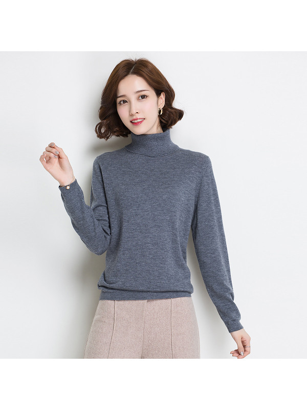 金菊女装高领羊毛衫女士纯羊毛毛衣长袖针织衫修身显瘦套头毛衣女