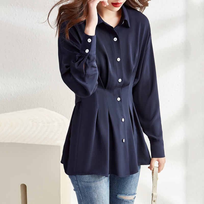 ounixue欧昵雪宽松x型衬衫春季小众感长袖纯色衬衣百搭休闲外穿上衣女