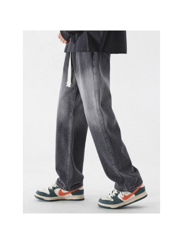 直筒抽绳牛仔裤男士春秋季款时尚美式渐变色长裤