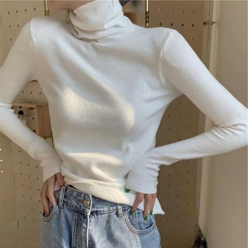 秋装新款女克莱因蓝堆堆领针织衫打底衫高领毛衣紧身修身内搭上衣图片