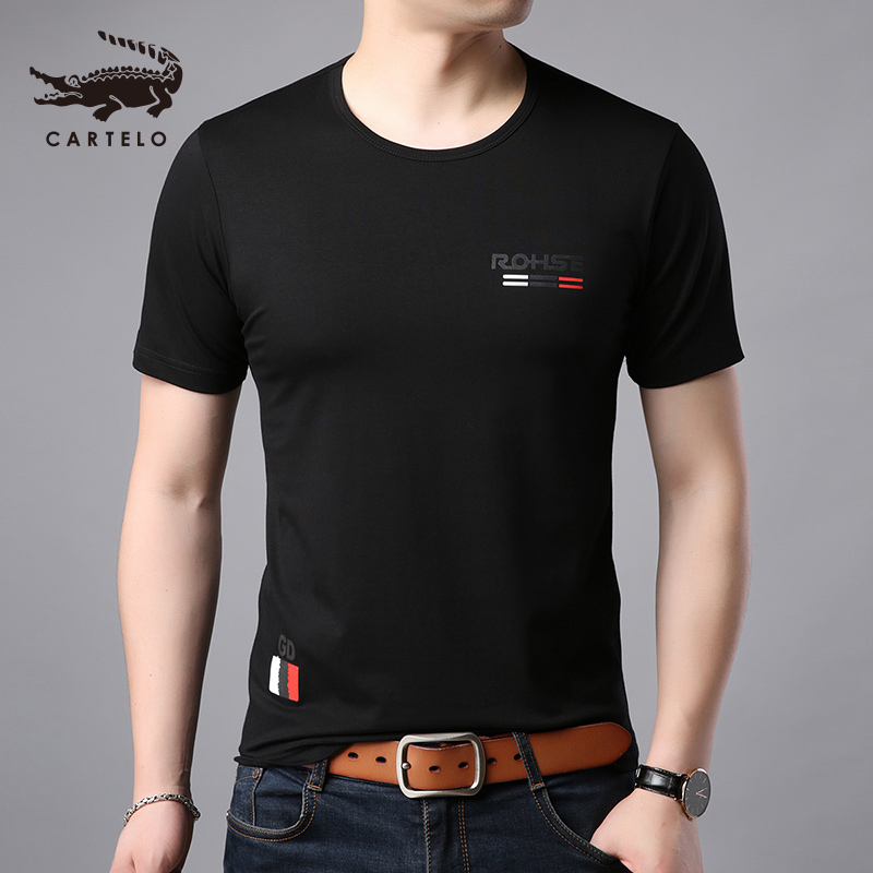 鳄鱼男士(CARTELO)t恤短袖棉衣服潮牌2020新款夏男装潮流半袖纯圆领上衣