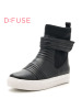 迪芙斯(D:fuse)冬季牛皮革/布圆头平底休闲短靴女DF64117317