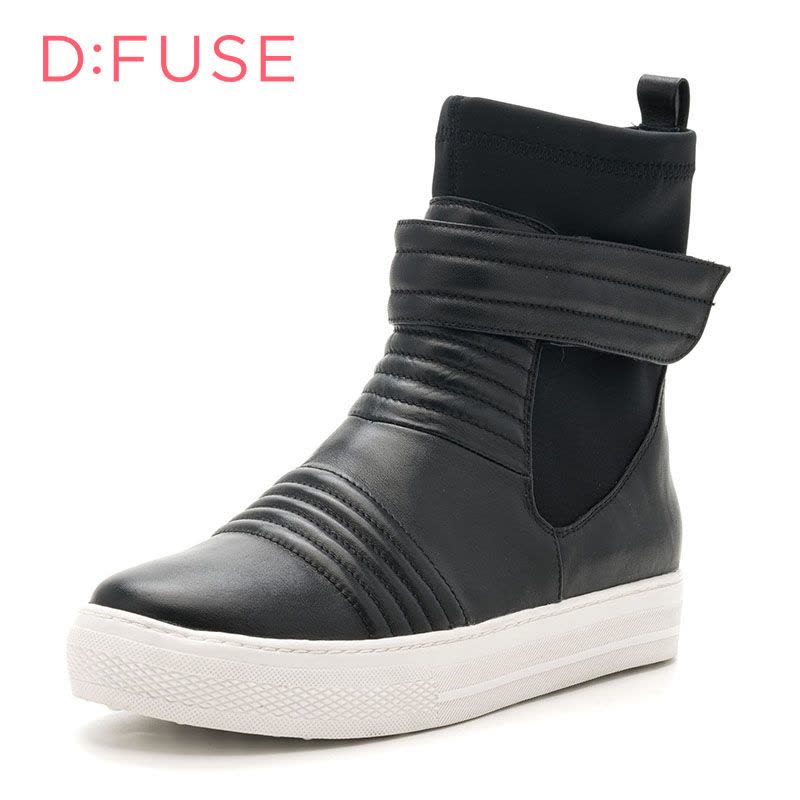 迪芙斯(D:fuse)冬季牛皮革/布圆头平底休闲短靴女DF64117317图片