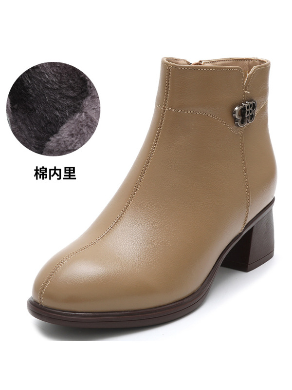 真皮软底短靴女款25新款秋季单靴中年妈妈鞋复古加绒冬季舒适棉鞋