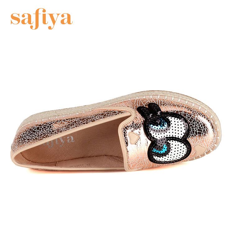 索菲娅Safiya春季爆裂纹牛皮革圆头平底卡通时尚单鞋女SF61112065图片