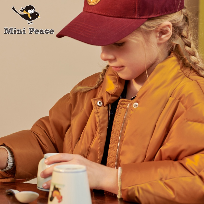 minipeace太平鸟童装女童羽绒服中长款秋冬装90绒小立领保暖外套