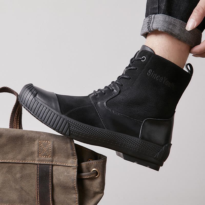 马丁靴男士头层牛皮英伦复古厚底运动休闲秋季高帮真皮工装靴透气图片