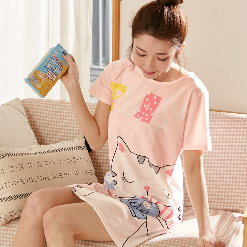 都市丽人2020清仓新款舒适印花睡裙女中裙家居服睡裙睡衣女1H8604