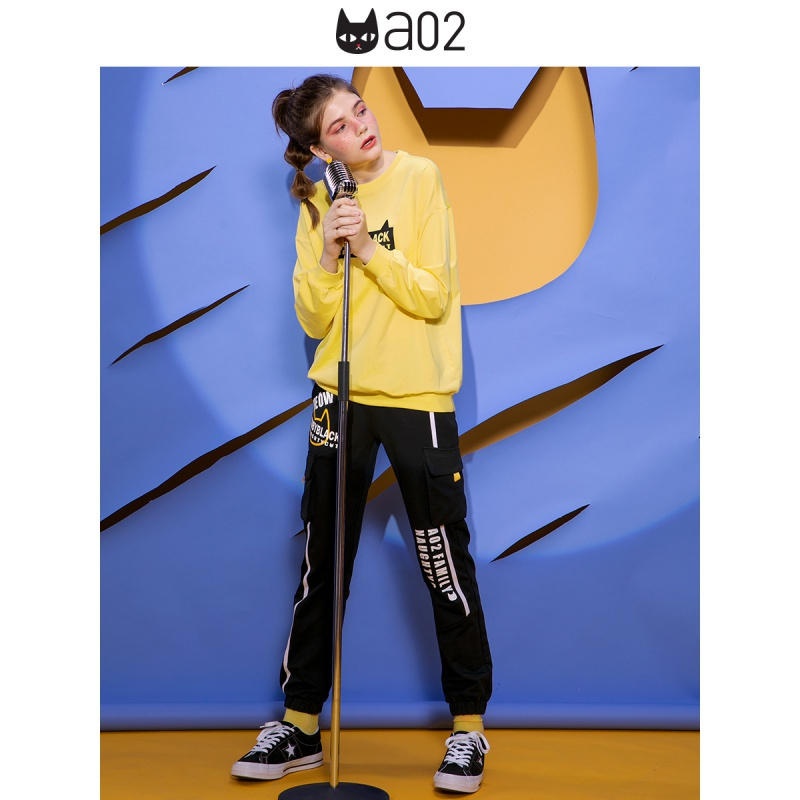 a02新款潮流大口袋工装裤撞色印花束脚休闲裤女DTU5A0891PN