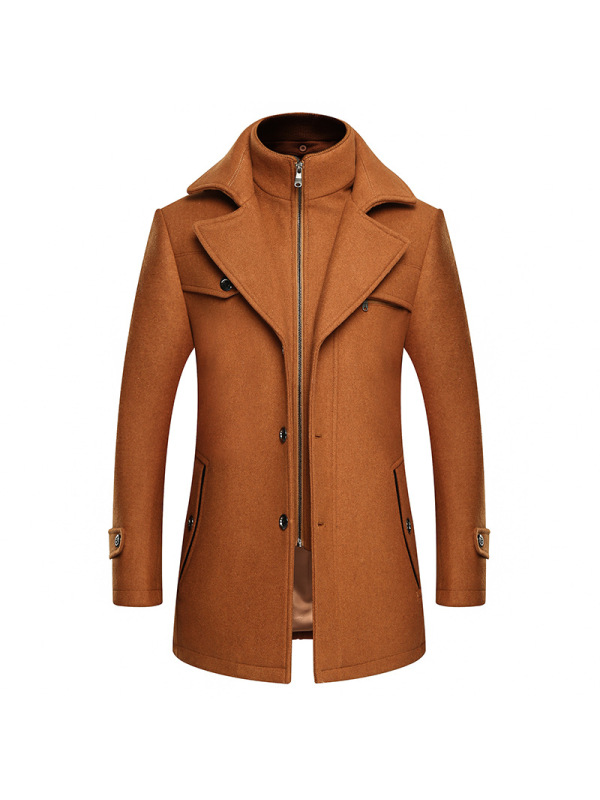 秋冬新款双领毛呢大衣男加厚大码风衣男士羊毛呢子外套男