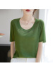 天丝莱赛尔U领针织衫短袖T恤女2025年夏季新款纯色套头宽松打底衫