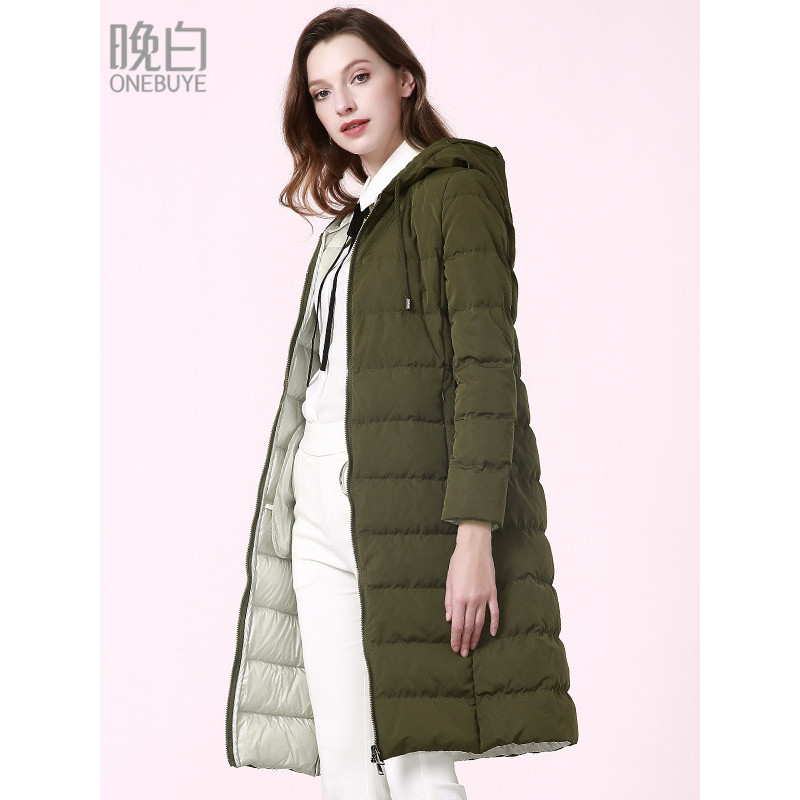 晚白 冬季新款简约通勤大衣女纯色百搭中长款韩版气质羽绒服