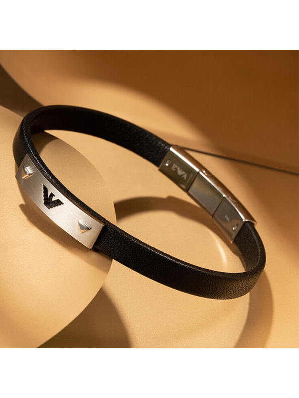 emporioarmani阿玛尼手链男士时尚饰品鹰标手环商务皮质编织风男士