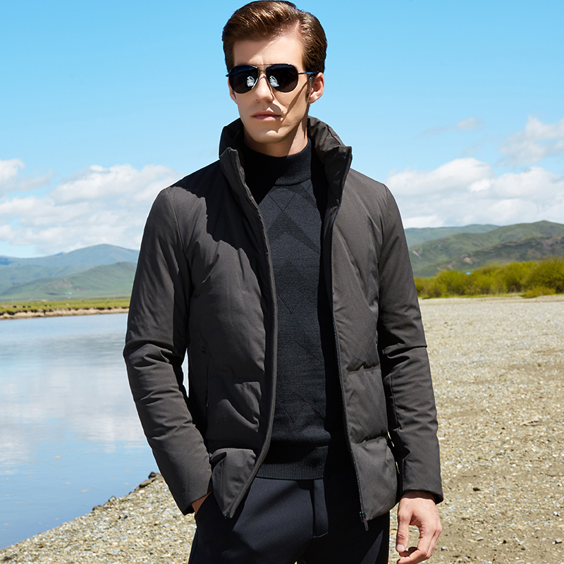 才子男装羽绒服男秋冬男装立领简约抗风保暖修身版短款商务休闲羽绒服