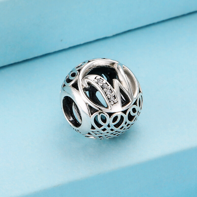 PANDORA潘多拉 复古字母W 925银串饰-791867CZ