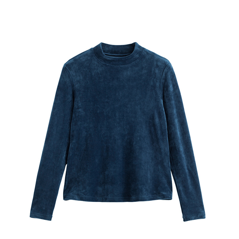 茵曼2018春秋新款文艺范半高领长袖套头t恤女百搭打底衫宽松上衣