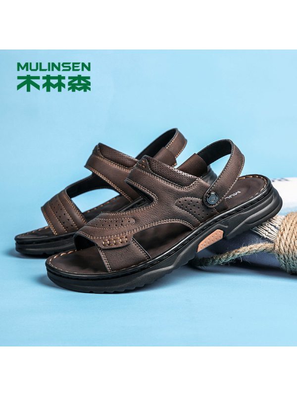 木林森凉鞋2022夏季新款真皮沙滩鞋男士软底凉拖耐磨防滑两用拖鞋