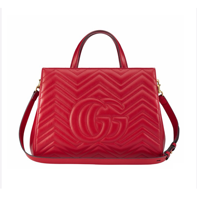 GUCCI 古驰 gucci女包 女士红色真皮波浪纹双G金属LOGO单肩斜挎包 红色 443505DTD1T6433