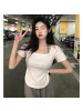 年夏季新款纯欲风大u领辣妹上衣显瘦修身不规则短袖T恤女ins