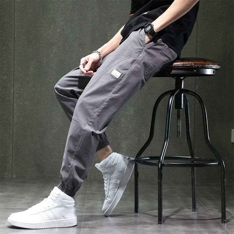 Ceba小清新休闲裤男小奶狗微哈工装裤潮流韩版大口袋裤子男魔术贴束脚图片