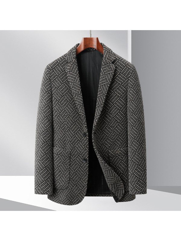 秋冬雪呢尔提花男士休闲西服韩版修身西装潮流便西男