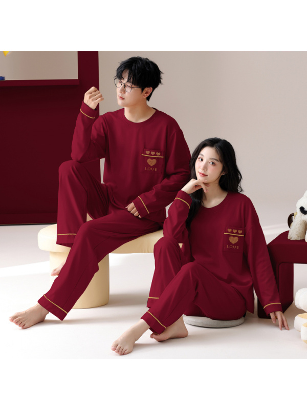 情侣睡衣春秋冬季棉质本命年喜庆结婚红色一男士一女士家居服套装