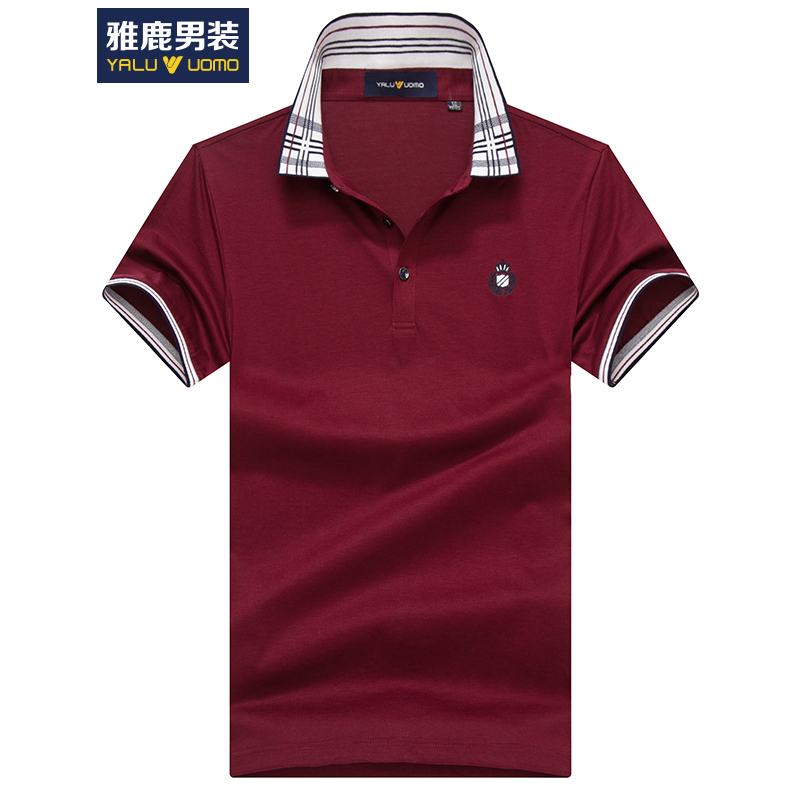 雅鹿男装短袖t恤男翻领休闲纯色polo衫2018新款棉质男士半袖体恤6838