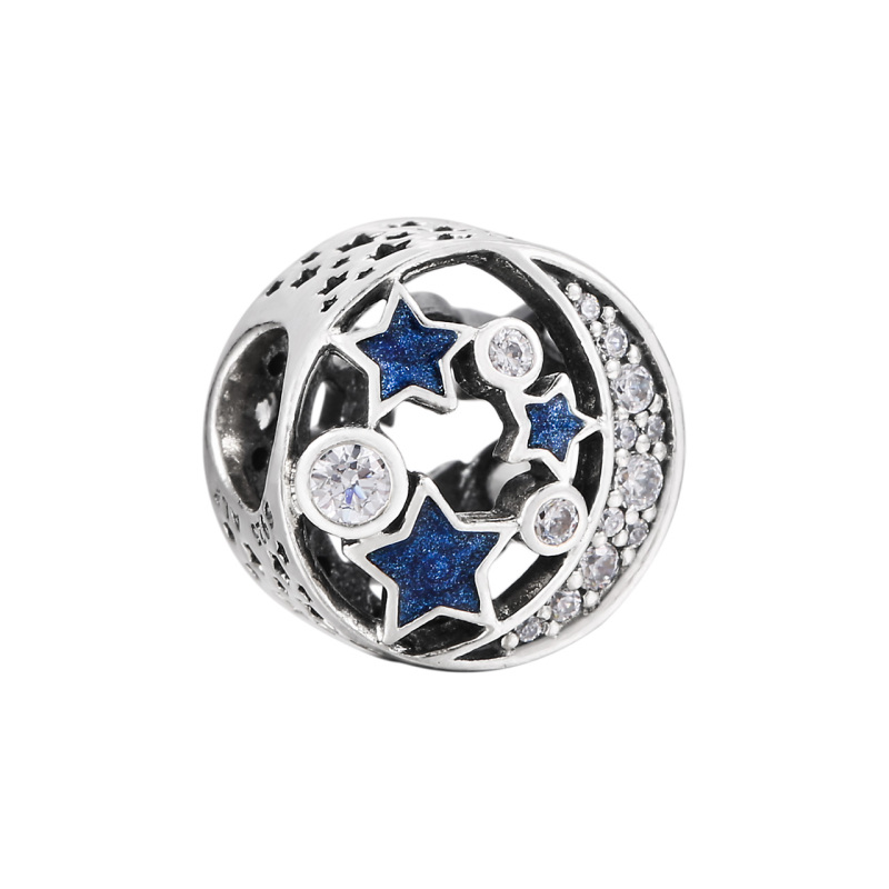 PANDORA/潘多拉 蓝色夜空繁星月亮925银 珐琅串珠串饰 吊坠 银饰 女士 送恋人791992CZ