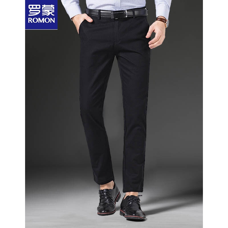 罗蒙romon休闲裤男士纯棉商务时尚修身长裤子8kz910811