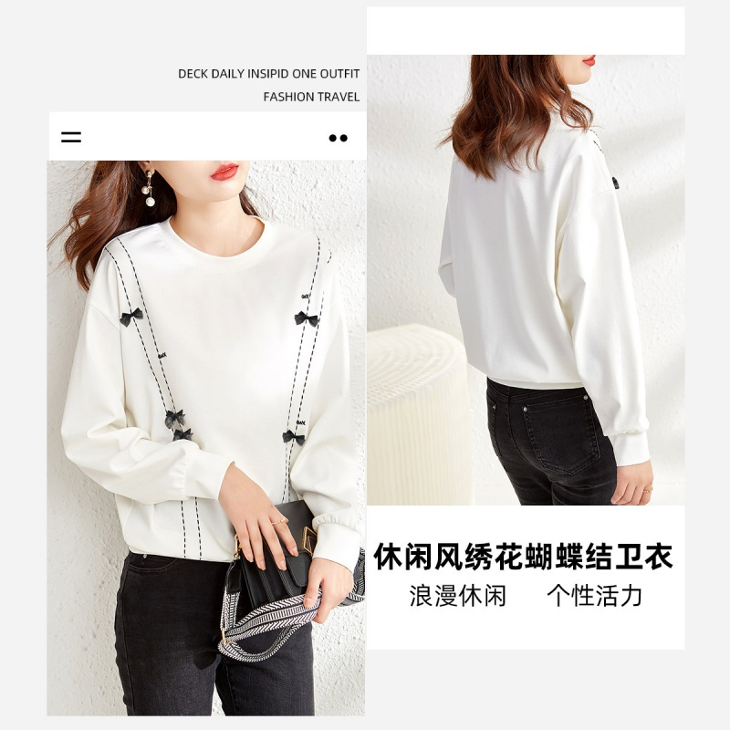 OUNIXUE欧昵雪 | [时髦绣花蝴蝶上衣]春季休闲风圆领套头宽松时尚百搭卫衣女