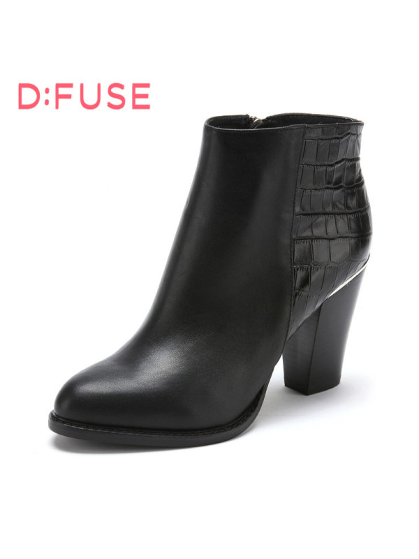 迪芙斯D:FUSE牛皮圆头高跟拉链纯色深口女鞋DF44115086
