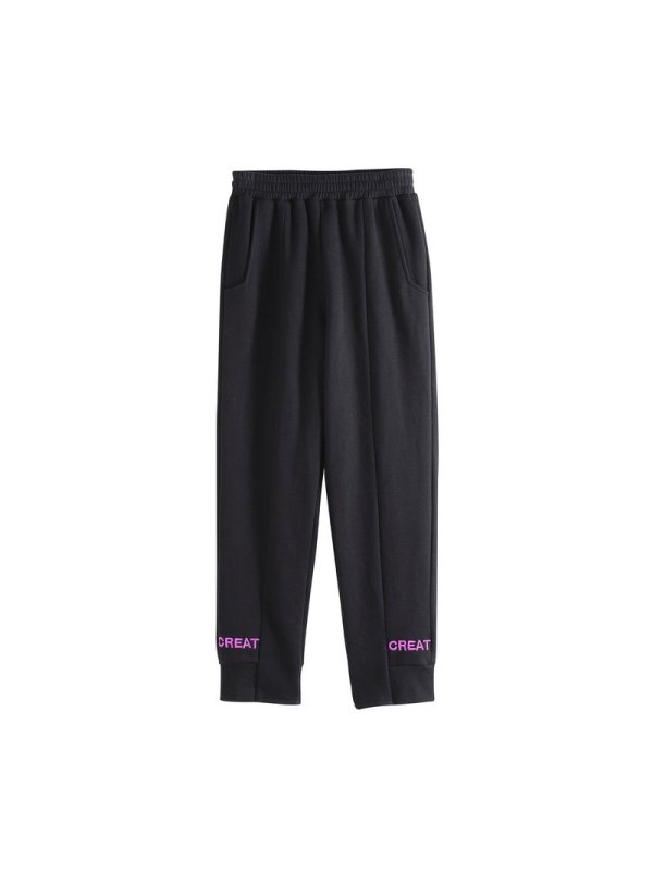 初语哈伦裤女九分字母刺绣宽松显瘦加绒休闲运动橡筋卫裤