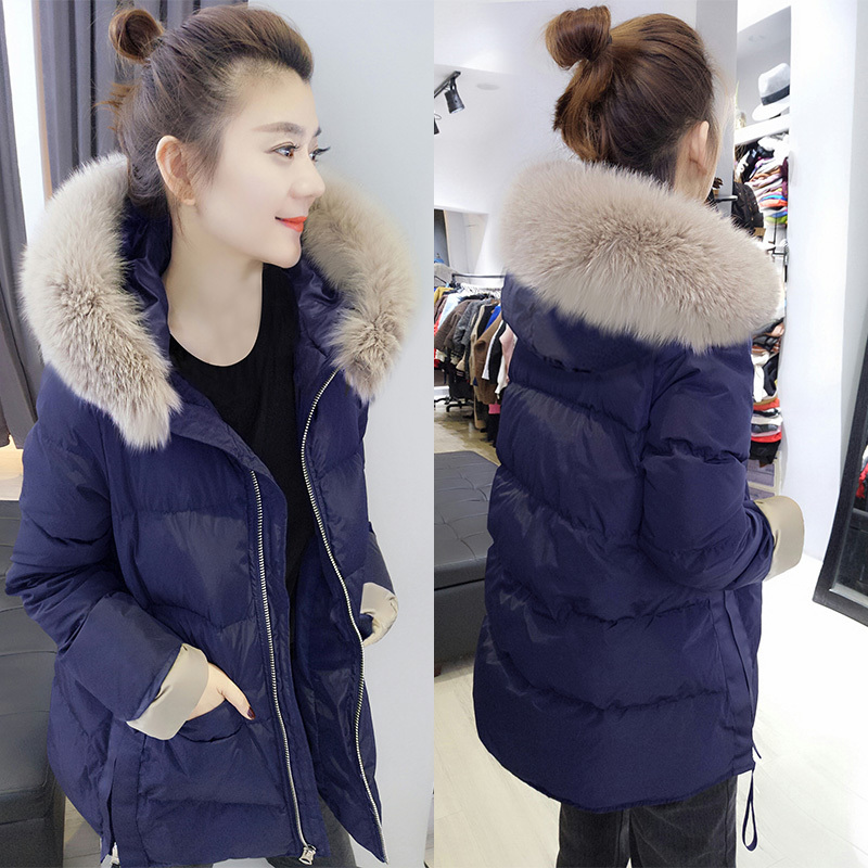 梵莉思(FANLISI)大毛领羽绒服女2019新款小个子连帽黑色白鸭绒网红时尚欧洲站外套F184n05140p