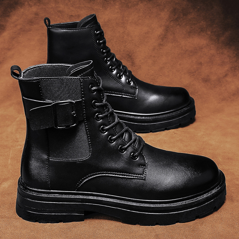 ceba马丁靴男鞋秋季高帮英伦风黑色机车皮鞋男士美式复古厚底工