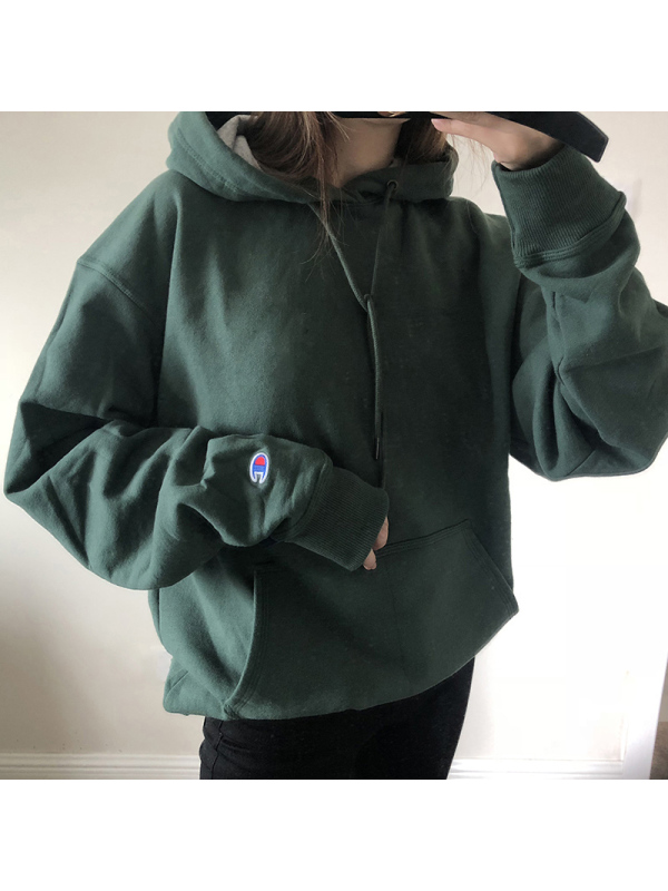 champion 经典美版秋装卫衣 S700袖标刺绣连帽男女秋冬穿搭情侣帽衫 加绒 S70014
