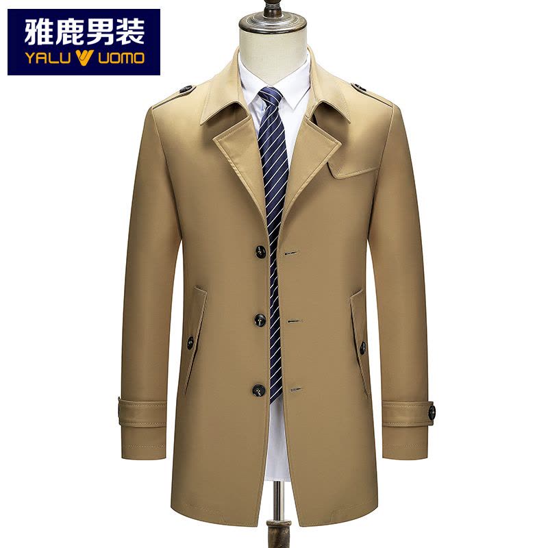 雅鹿男装风衣男新品商务休闲翻领单排扣中长款男士风衣外套A14409919图片