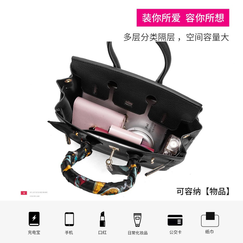 马克华菲头层牛皮大容量女包优雅丝巾手提包单肩包斜挎包女