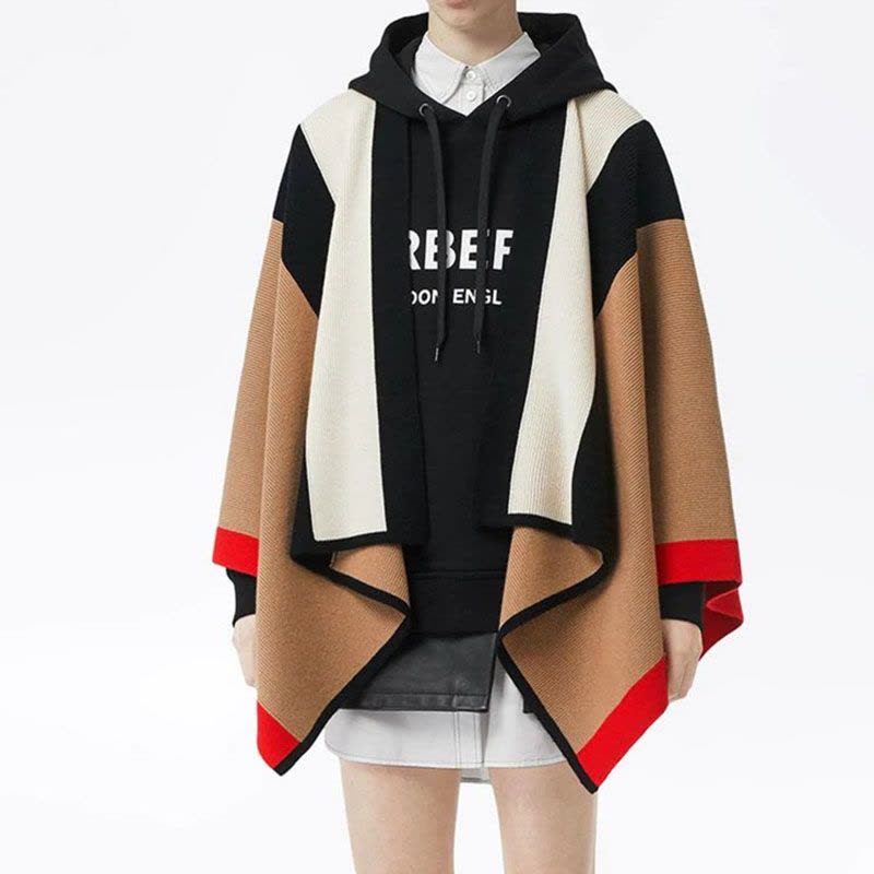 预订BURBERRY\博柏利 条纹装饰羊毛混纺披肩 120 x 122cm图片