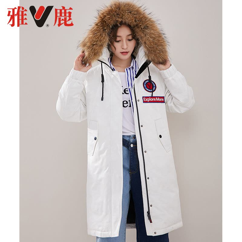 yaloo/雅鹿情侣中长款2018羽绒服女貉子大毛领新款加厚连帽鹅绒服图片