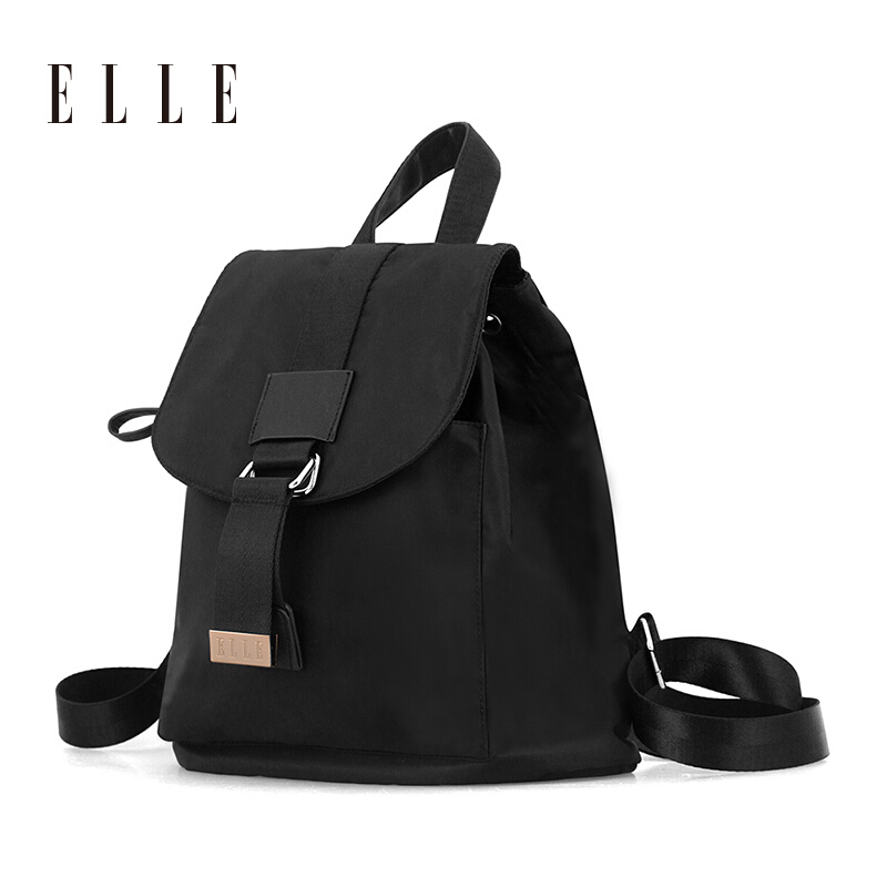 ELLE（她）轻便百搭双肩包 休闲纯色牛津布女双肩包 欧美时尚抽带箱型双肩包